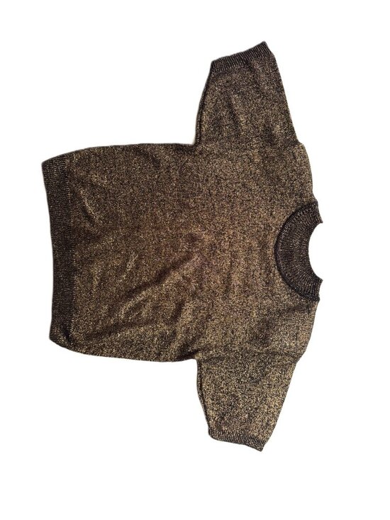 Norton McNaughton Sweaters - Vtg Black & Bronze Metallic Sparkle Crew Neck Short Sleeve Knit Top sz M